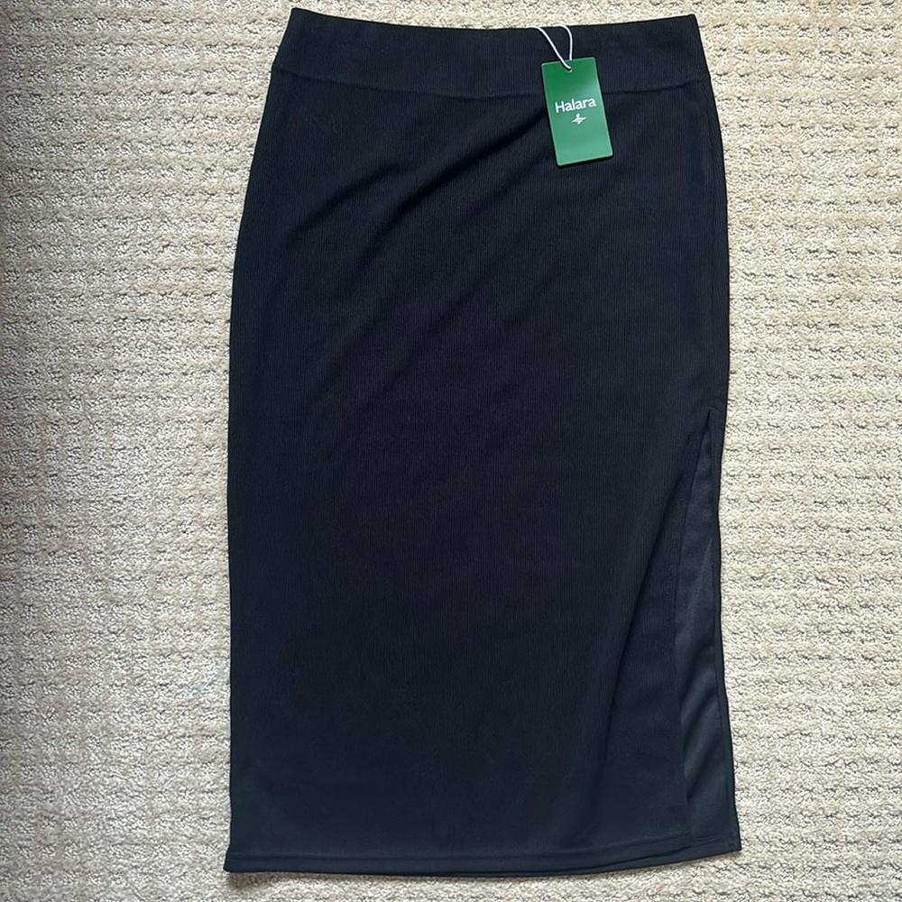 Halara Ribbed High Waisted Split Bodycon Midi Casual Skirt